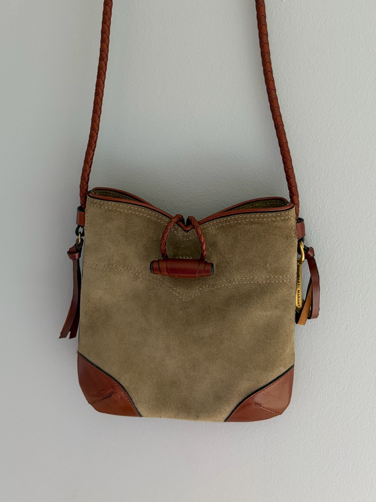 Isabel Marant Taggy Lambskin Suede Crossbody Bag Khaki Brown